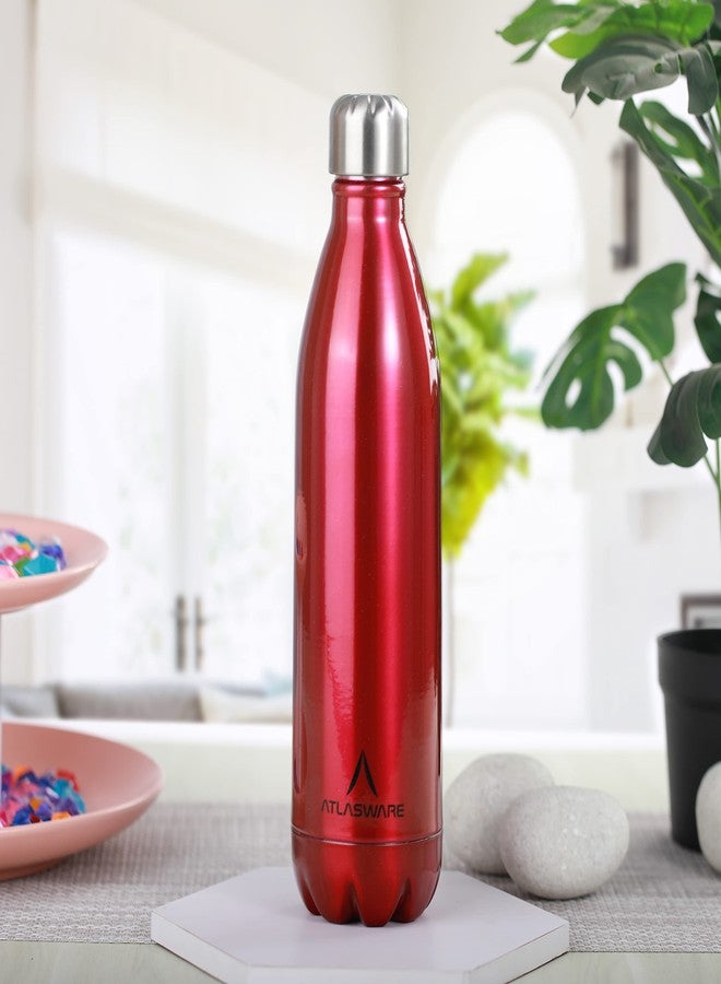 ATLASWARE Stainless Steel Water Bottle | Elegant Design, Non-Toxic, BPA-Free, and Eco-friendly Double Walled Constructions | Red | 1000 ML - Image 2